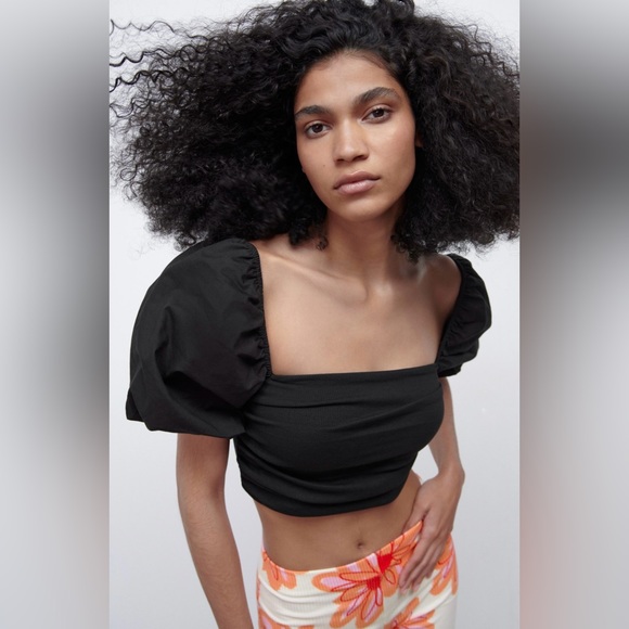 Zara combination puff sleeve crop top - Picture 1 of 4